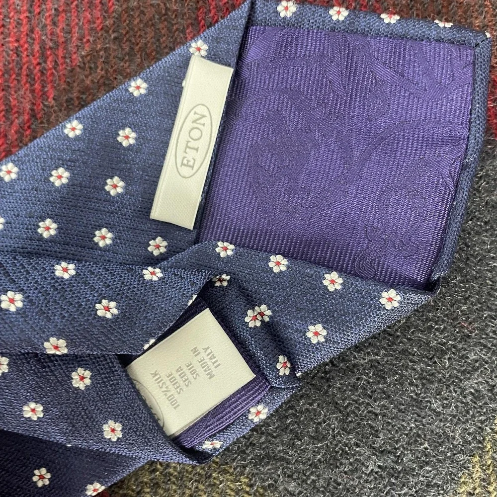 Eton Tie Mens One Size Blue Silk Floral Classic Woven Necktie Made In Italy